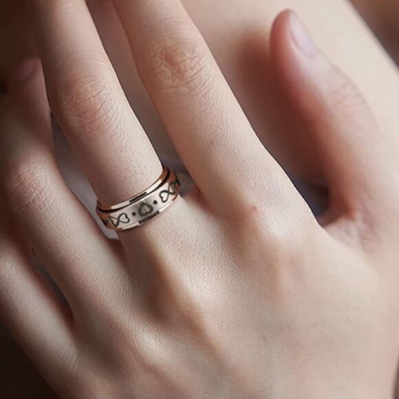 316L Stainless Steel Infinity & Hearts Fidget Anxiety Stress Relieving Spin Ring - Picture 5 of 6